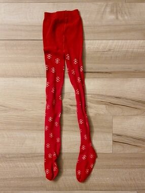 Gymboree Penguin Chalet Snowflake Red Tights Size 5-7 (K)